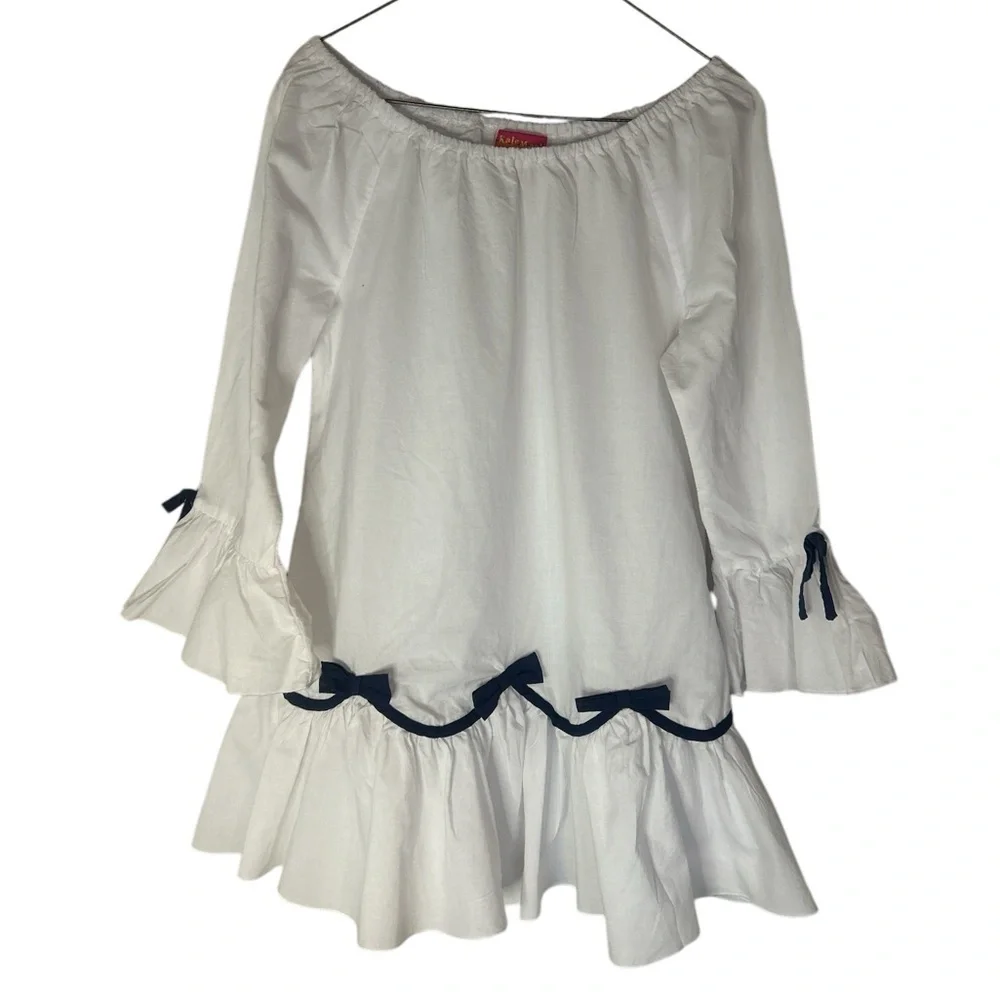 Kate Mack White Babydoll Top with Ruffled Bell Sleeves size 10